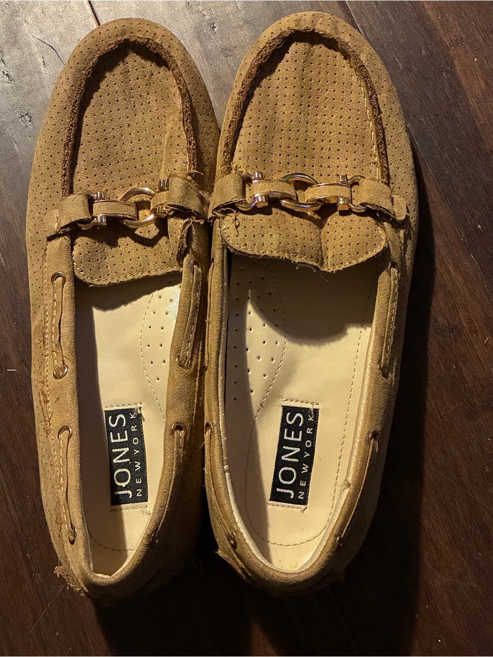 Jones New York Men’s Brown Suede Perforated Bit Loafers, soft and comfortable.